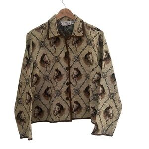 Sara Studio Women L 1990S HORSE PORTRAIT TAPESTRY CROPPED JACKET Equestrian NWT